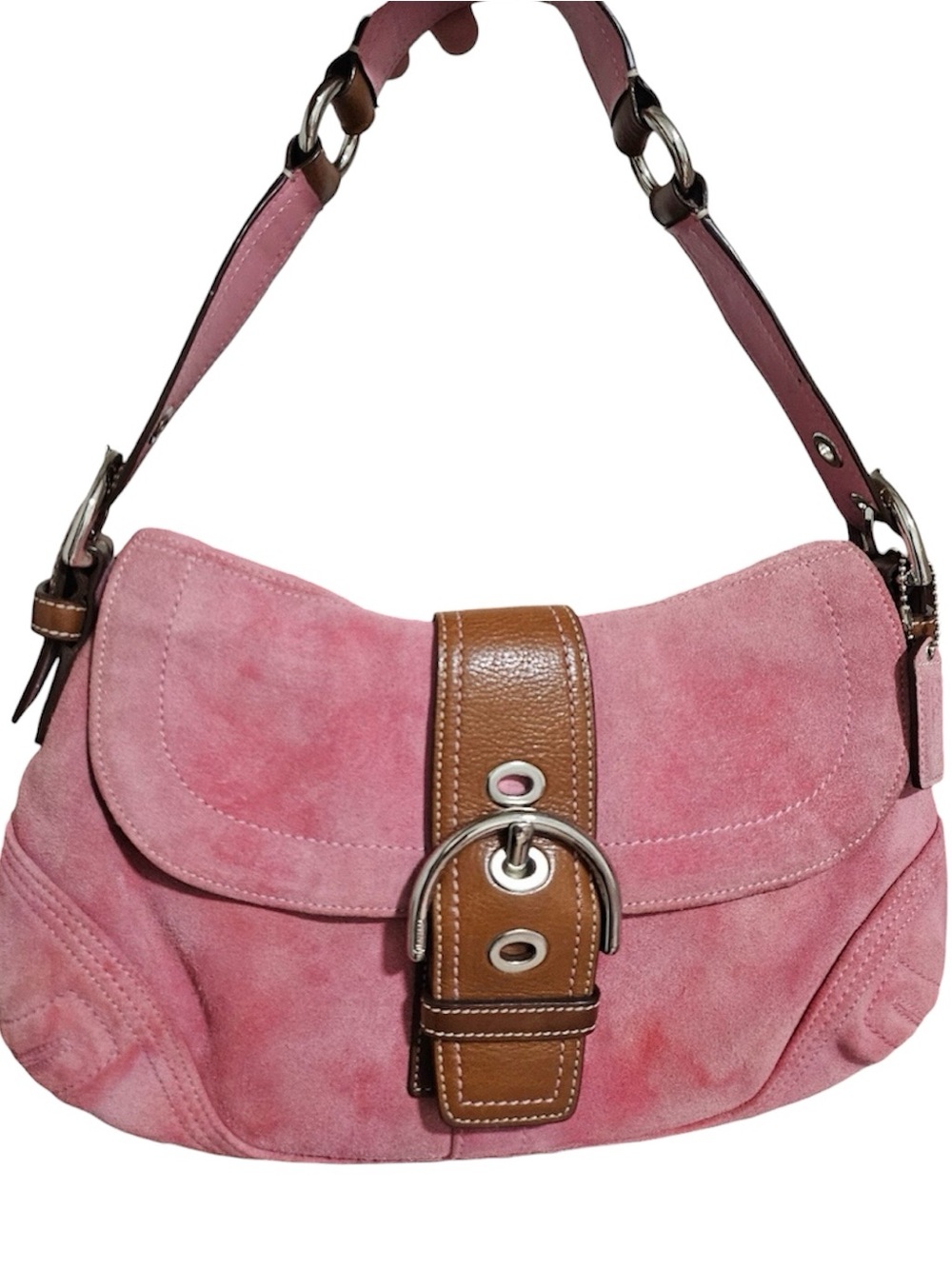 Coach - Vintage SoHo Pink Suede Shoulder Bag with Brown Leather Trim